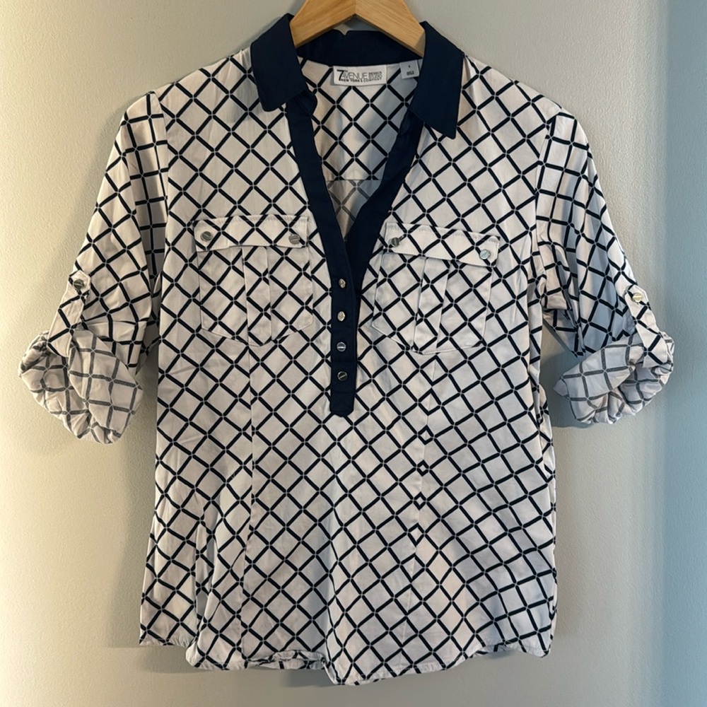 NY & Co Women’s Navy and White Checkered Shirt